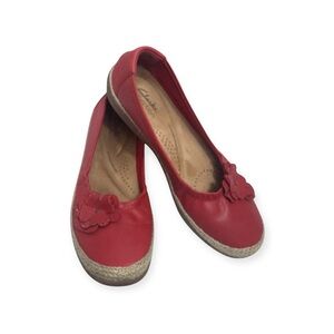 Clarks Red Flats with Floral Accent